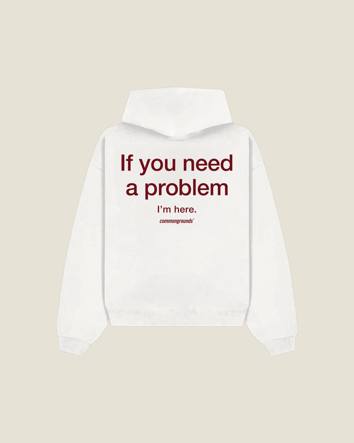 IF YOU NEED A PROBLEM I'M HERE Hoodie in white, back print