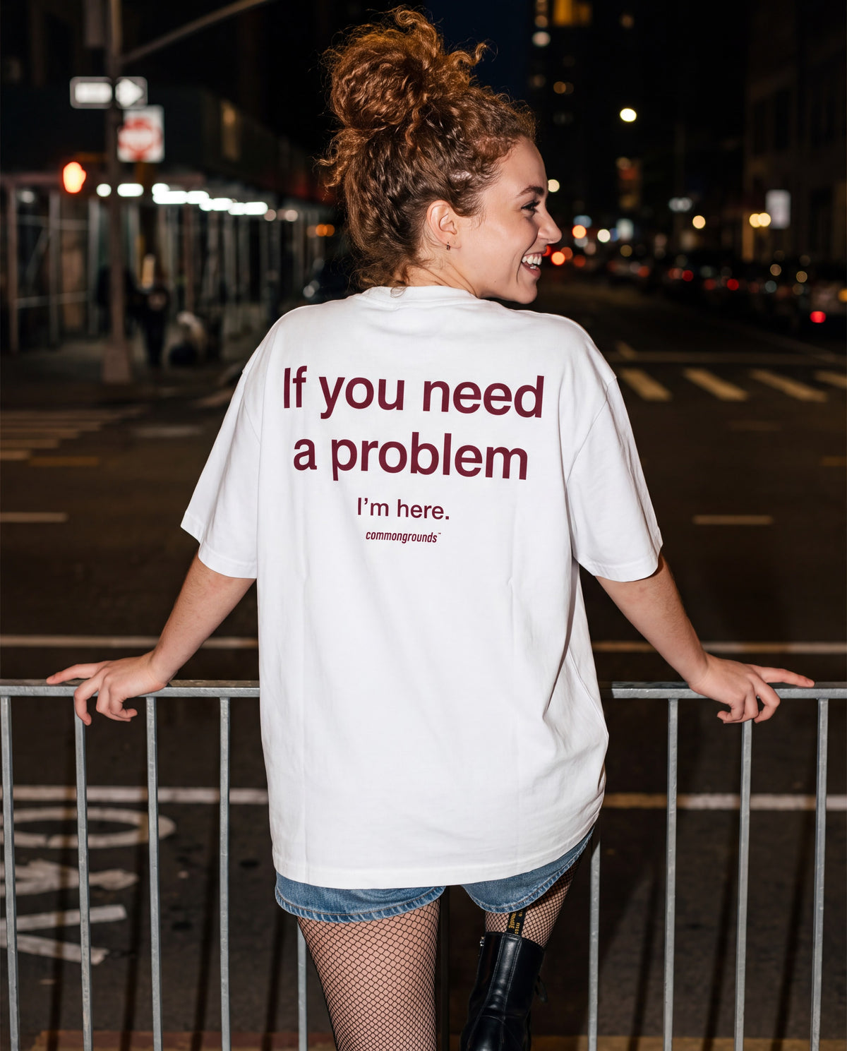 IF YOU NEED A PROBLEM I'M HERE Tee in white, worn