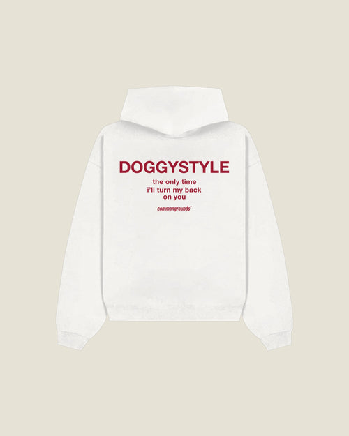 Doggystyle The Only Time I'll Turn My Back On You Hoodie in white, back print