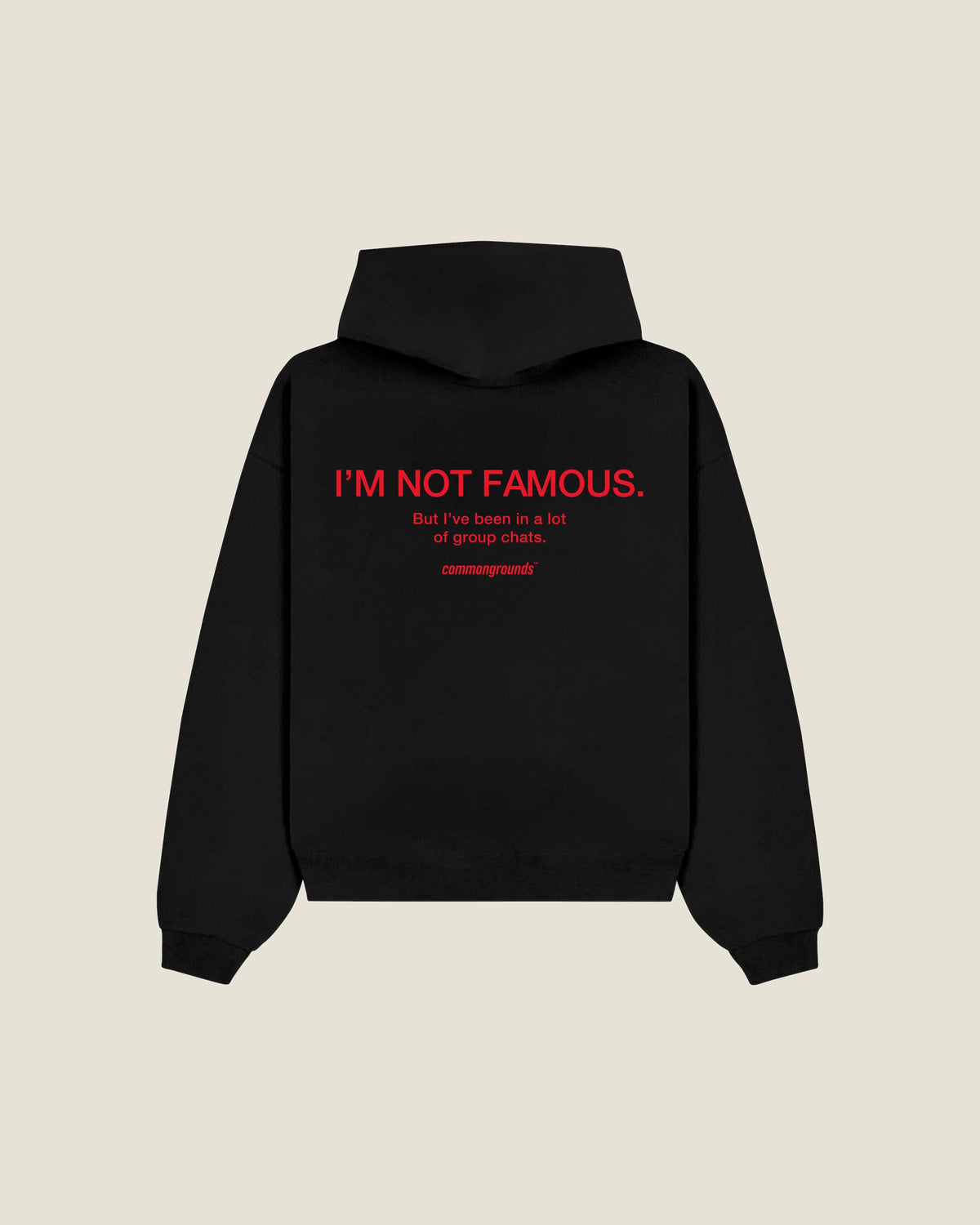 I'm Not Famous. But I've Been In A Lot Of Group Chats Hoodie in black, back print
