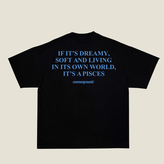IF IT'S DREAMY, SOFT AND LIVING IN ITS OWN WORLD, IT'S A PISCES Tee in black, back print