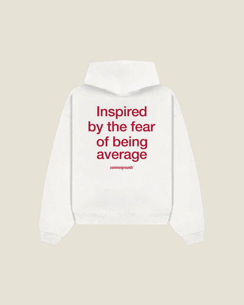 Inspired By The Fear Of Being Average Hoodie in white, back print