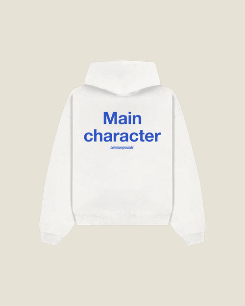 Main Character Hoodie in white, back print