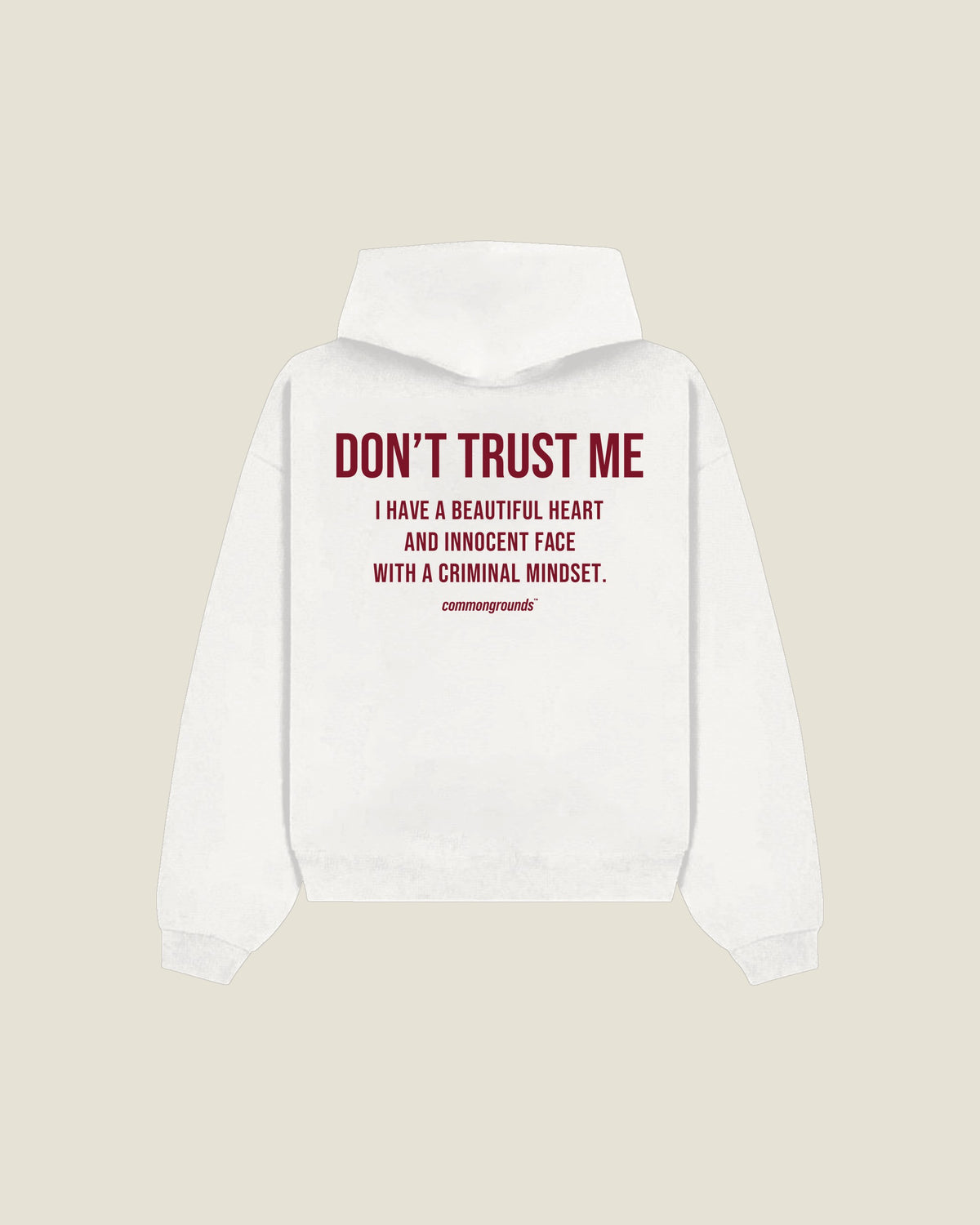 Don't Trust Me I Have A Beautiful Heart And Innocent Face With A Criminal Mindset Hoodie in white, back print