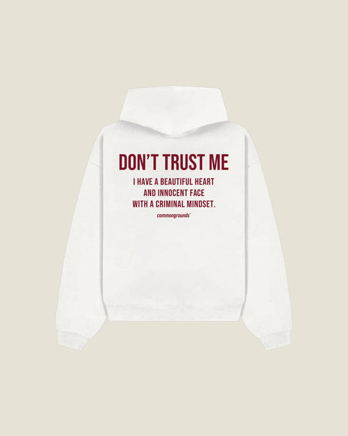Don't Trust Me I Have A Beautiful Heart And Innocent Face With A Criminal Mindset Hoodie in white, back print