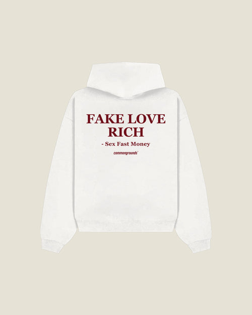 Fake Love Rich - Sex Fast Money Hoodie in white, back print