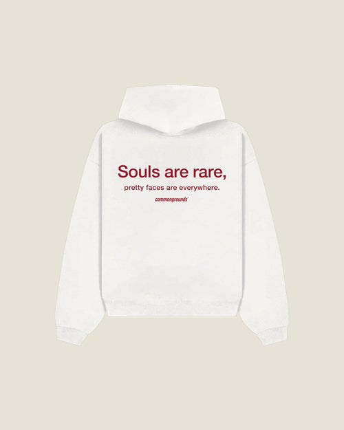 Souls Are Rare, Pretty Faces Are Everywhere Hoodie in white, back print