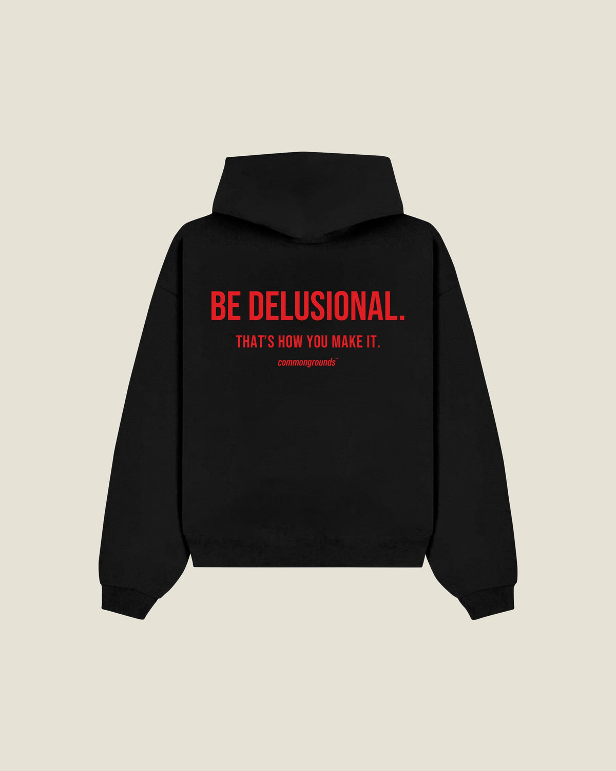 Be Delusional. That's How You Make It Hoodie in black, back print