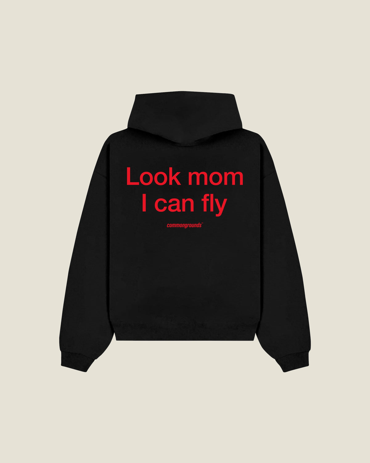 Look Mom I Can Fly Hoodie in black, back print
