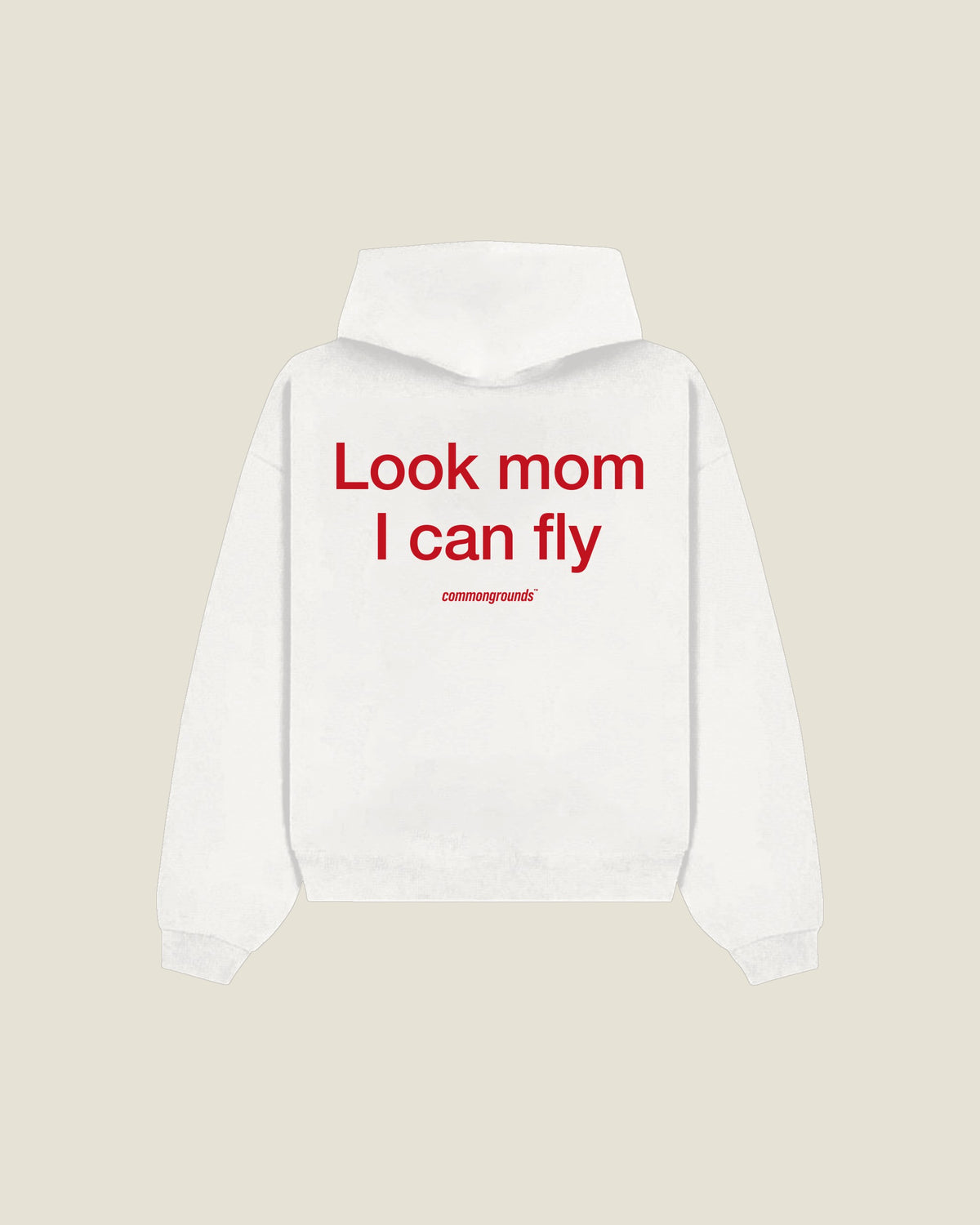 Look Mom I Can Fly Hoodie in white, back print