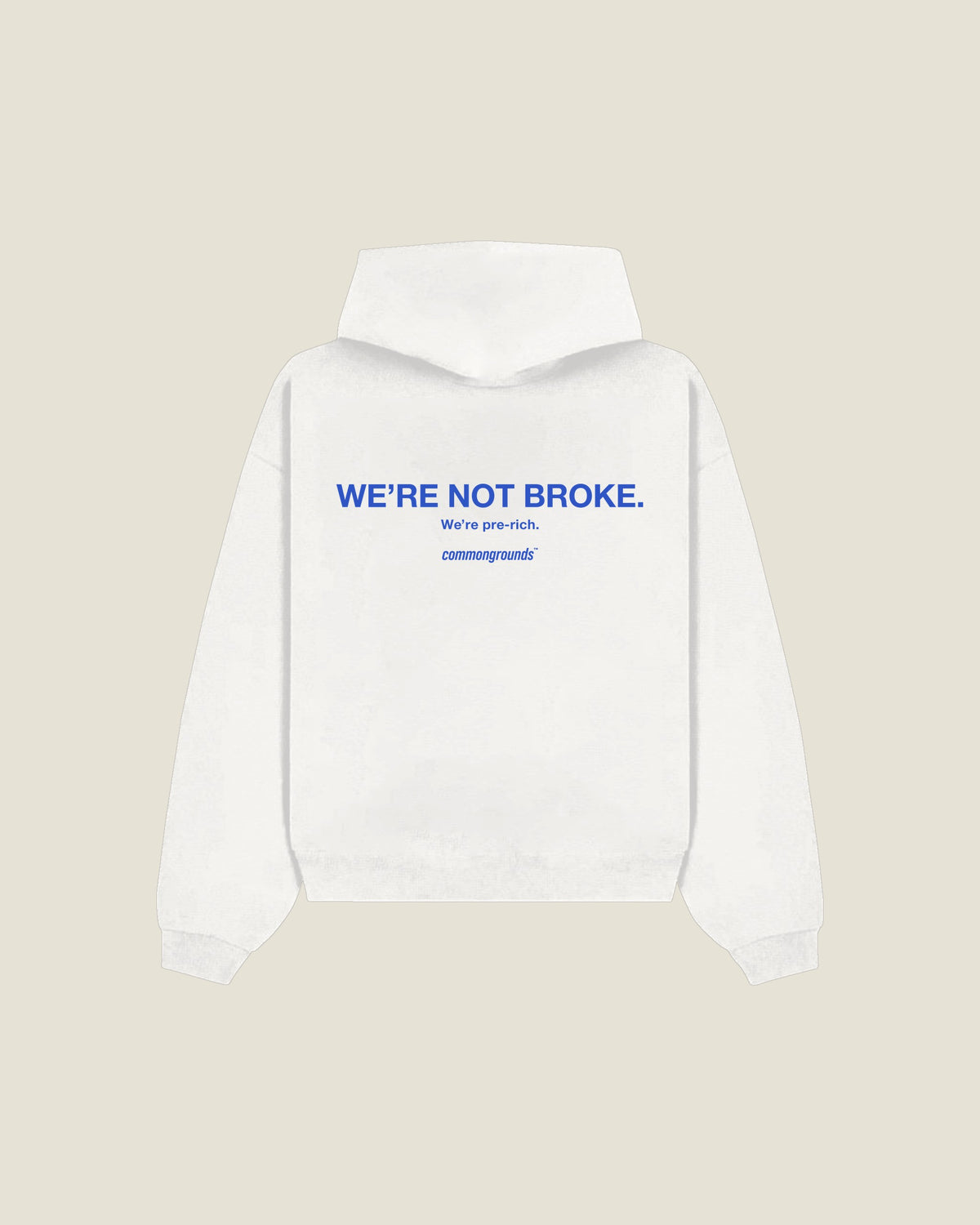We're Not Broke. We're Pre-rich Hoodie in white, back print
