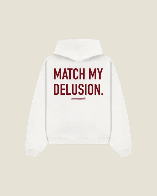 Match My Delusion Hoodie in white, back print