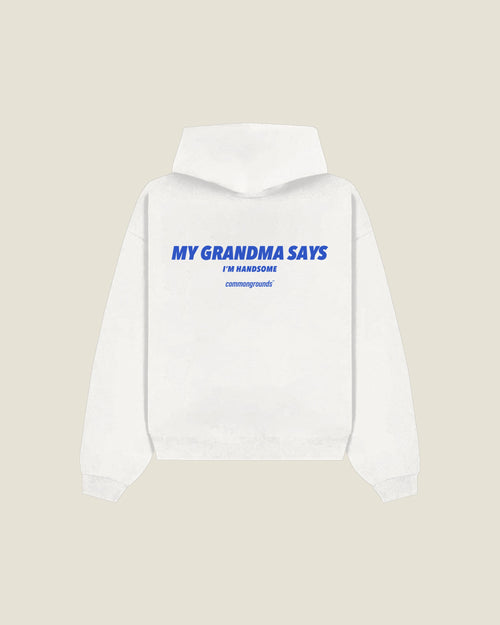 My Grandma Says I'm Handsome Hoodie in white, back print