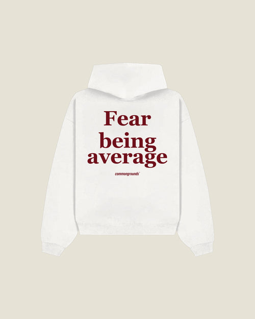 Fear Being Average Hoodie in white, back print