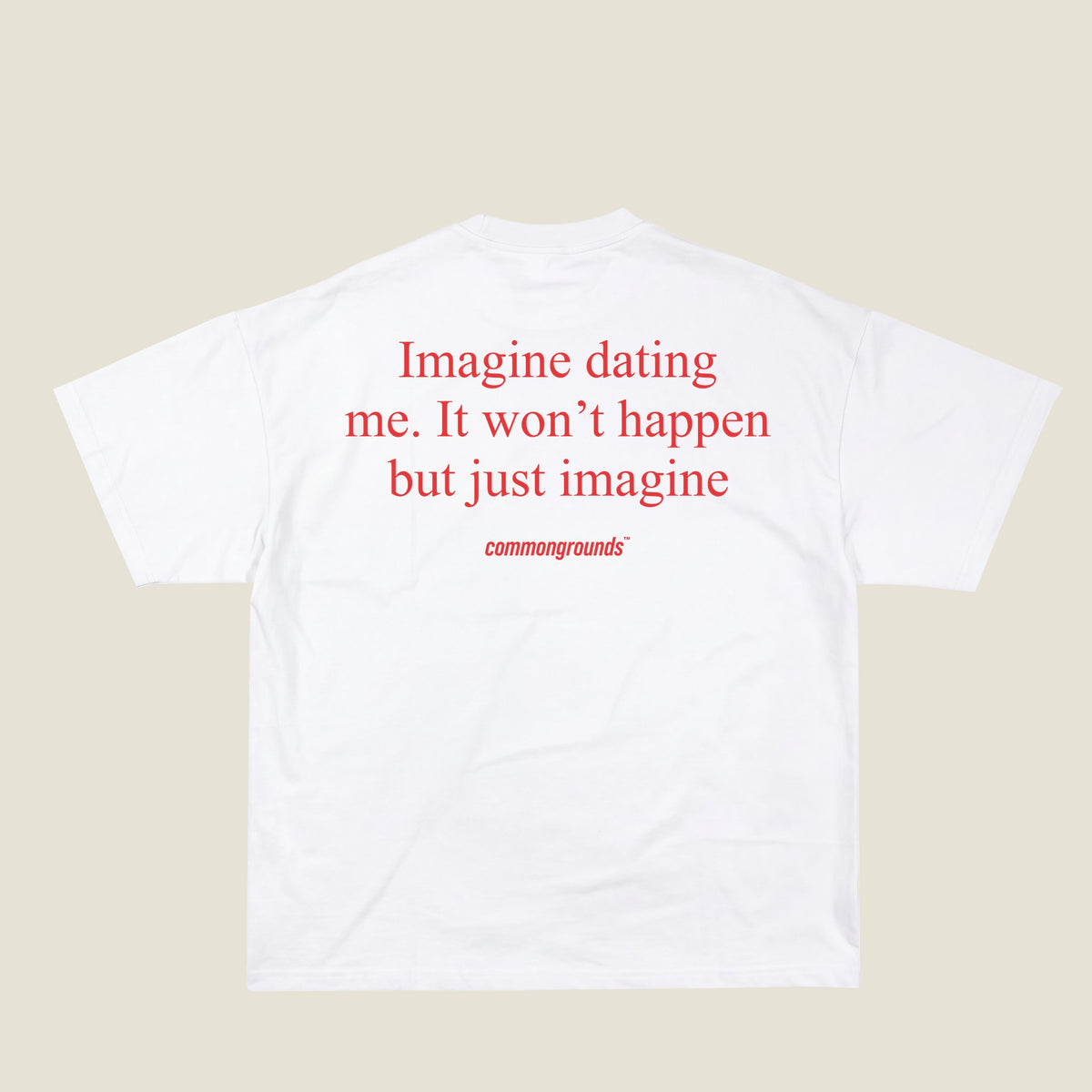 IMAGINE DATING ME. IT WON'T HAPPEN BUT JUST IMAGINE Tee in white, back print