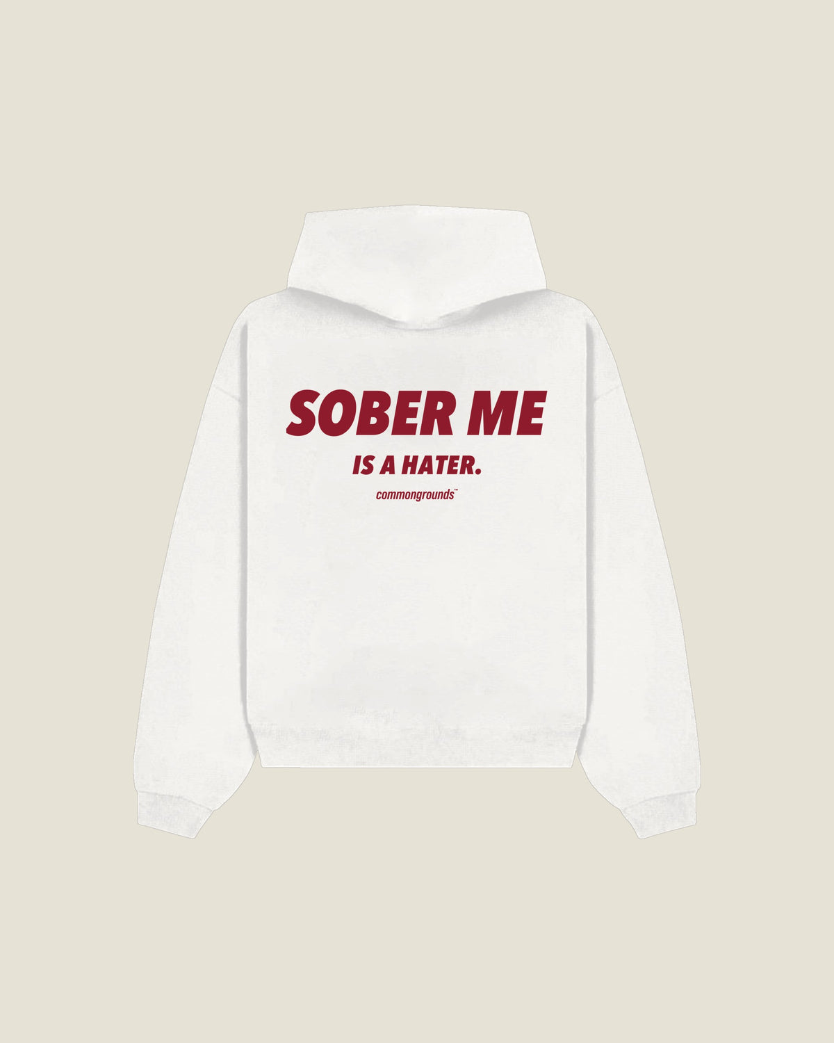 Sober Me Is A Hater Hoodie in white, back print