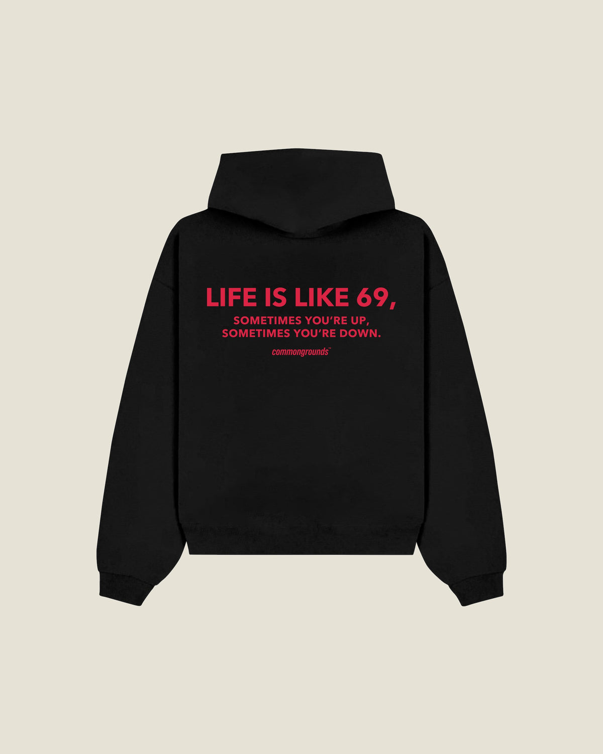 Life Is Like 69, Sometimes You're Up, Sometimes You're Down Hoodie in black, back print