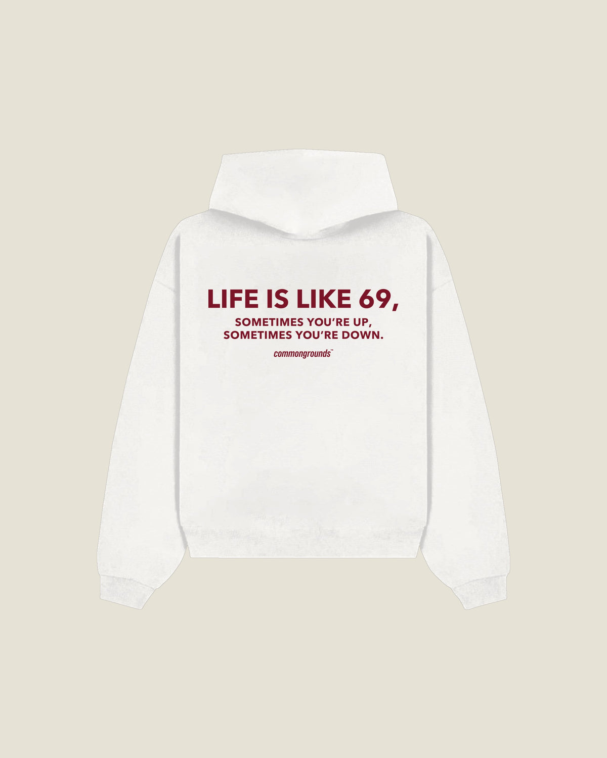 Life Is Like 69, Sometimes You're Up, Sometimes You're Down Hoodie in white, back print