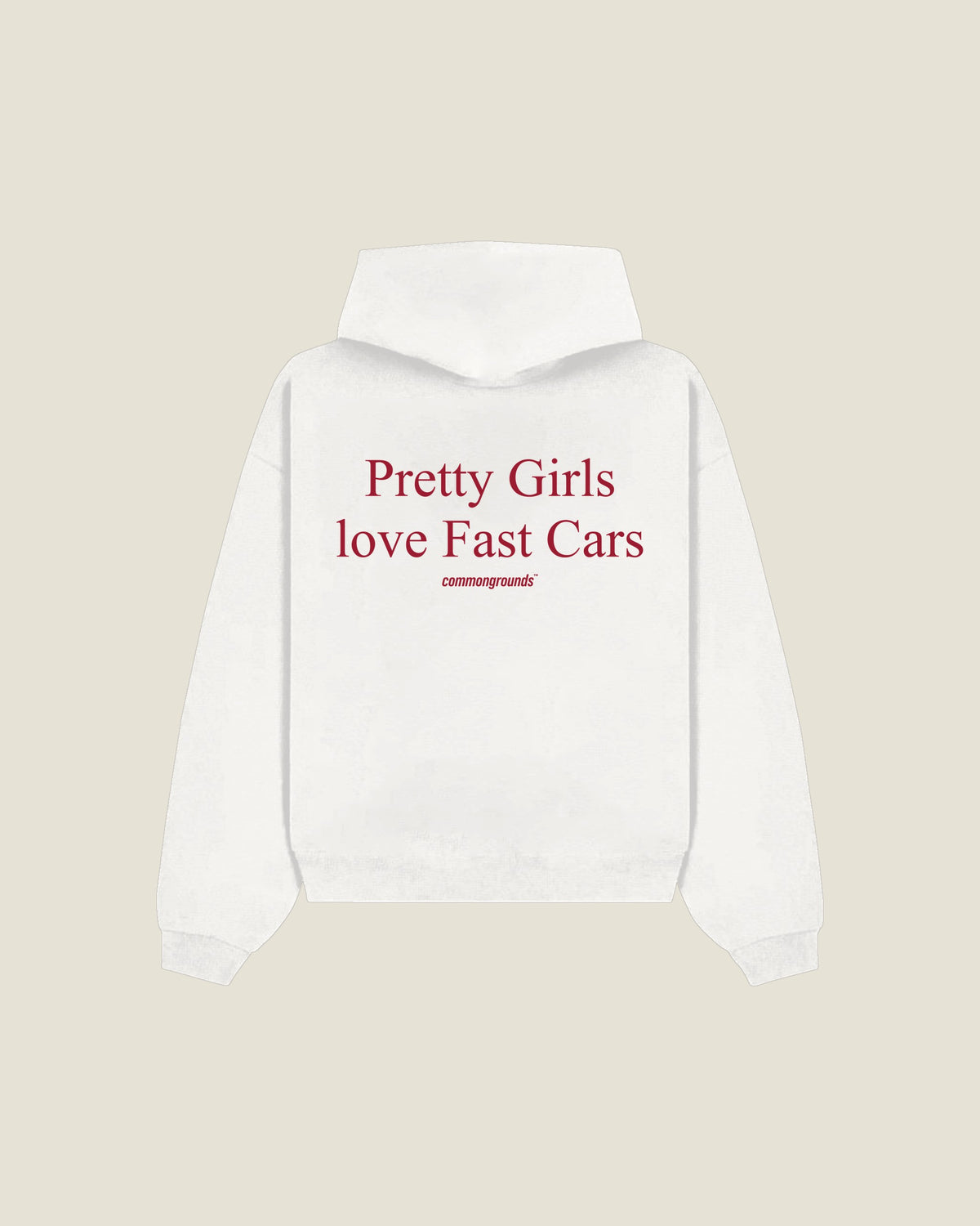 Pretty Girls Love Fast Cars Hoodie in white, back print