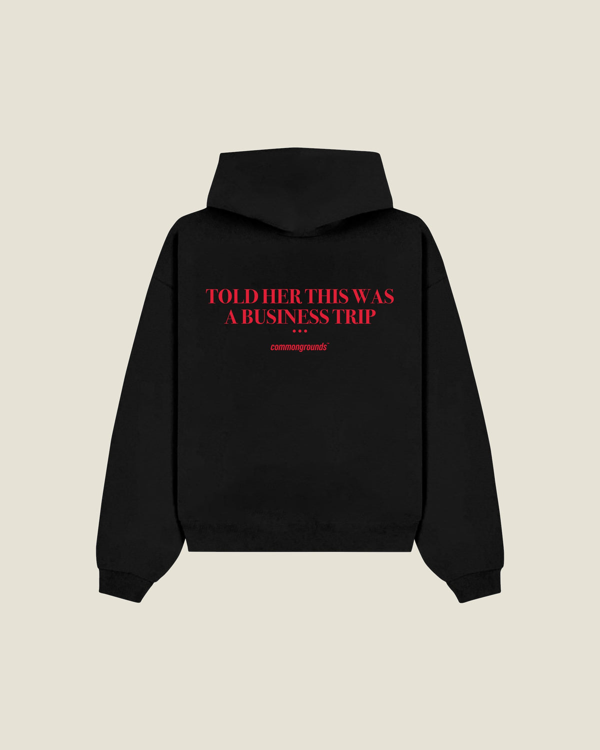 Told Her This Was A Business Trip Hoodie in black, back print