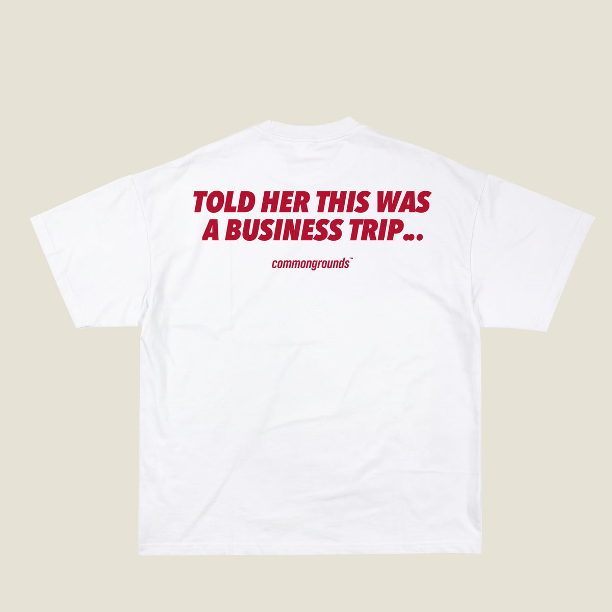 TOLD HER THIS WAS A BUSINESS TRIP Tee in white, back print