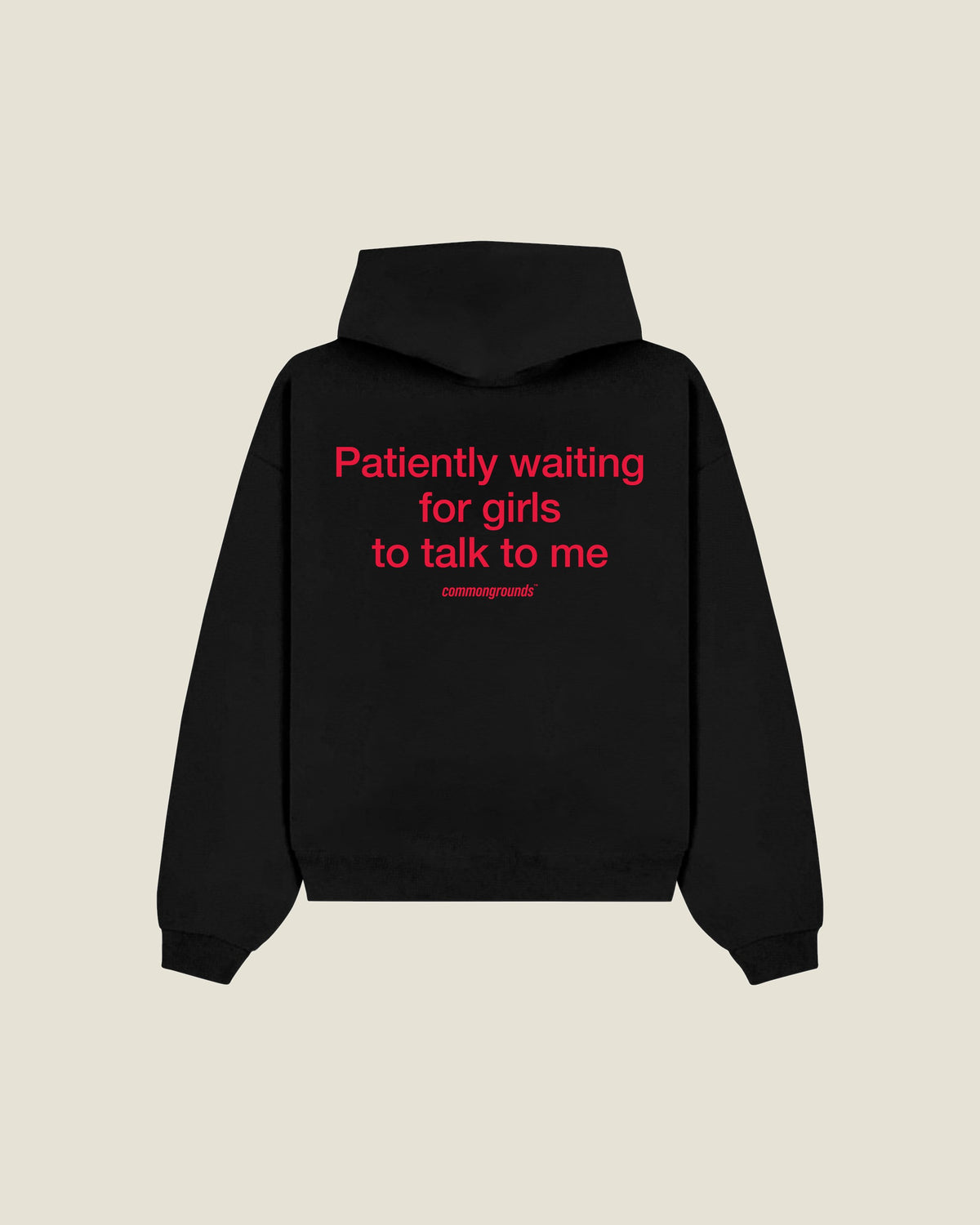 Patiently Waiting For Girls To Talk To Me Hoodie in black, back print