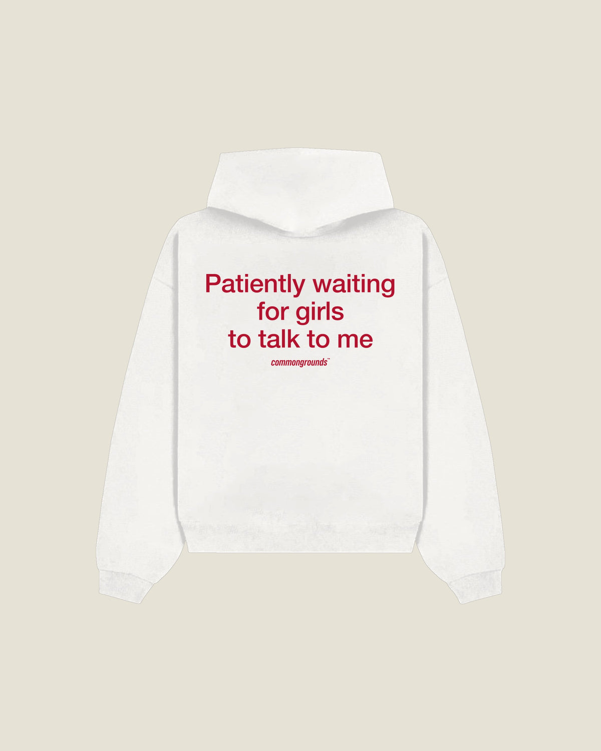 Patiently Waiting For Girls To Talk To Me Hoodie in white, back print