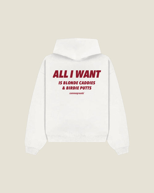 All I Want Is Blonde Caddies & Birdie Putts Hoodie in white, back print