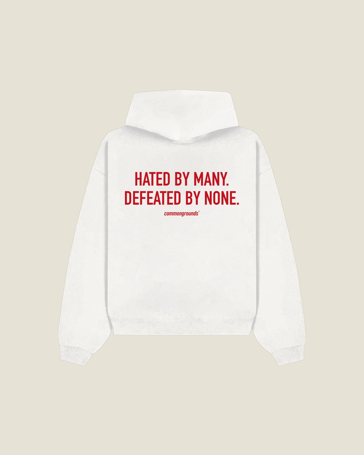 Hated By Many. Defeated By None Hoodie in white, back print