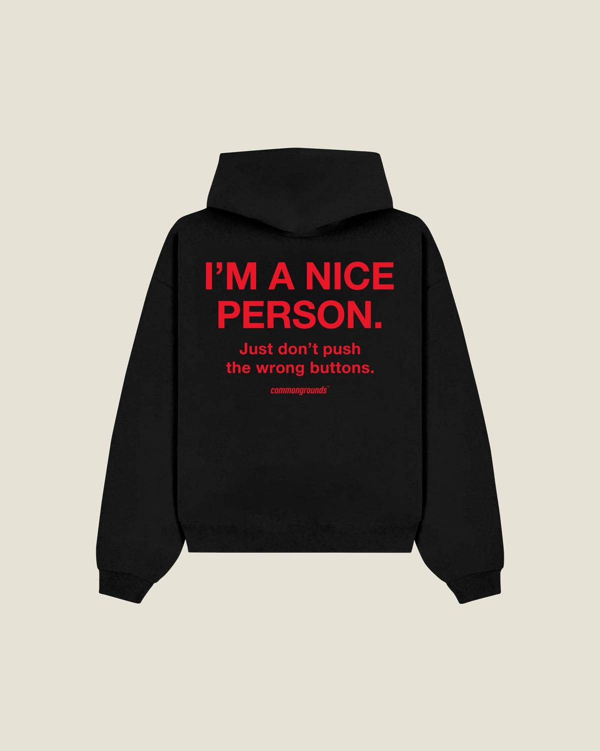 I'm A Nice Person. Just Don't Push The Wrong Buttons Hoodie in black, back print