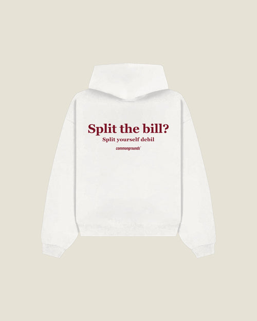 Split The Bill? Split Yourself Debil Hoodie in white, back print