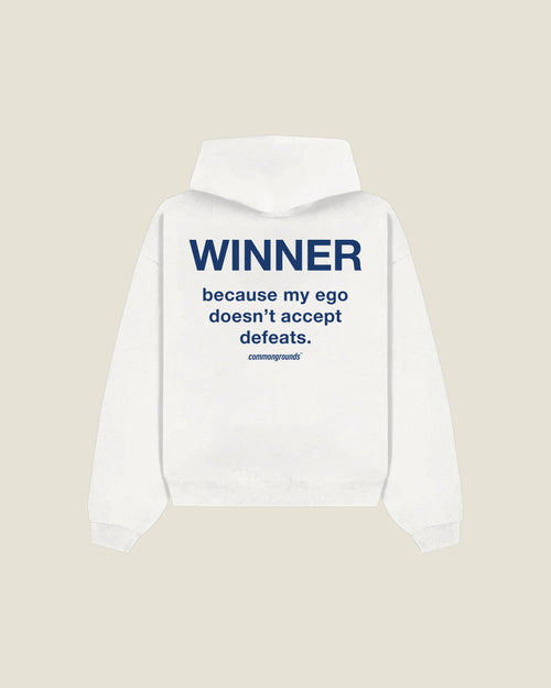 Winner Because My Ego Doesn't Accept Defeats Hoodie in white, back print