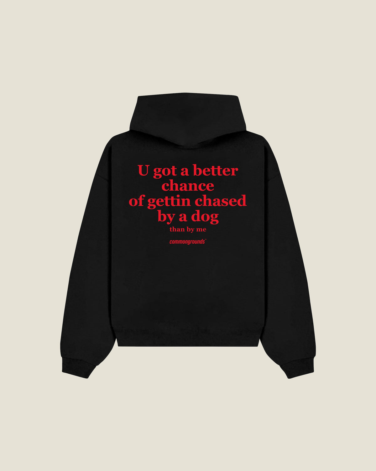 U Got A Better Chance Of Gettin Chased By A Dog Than By Me Hoodie in black, back print