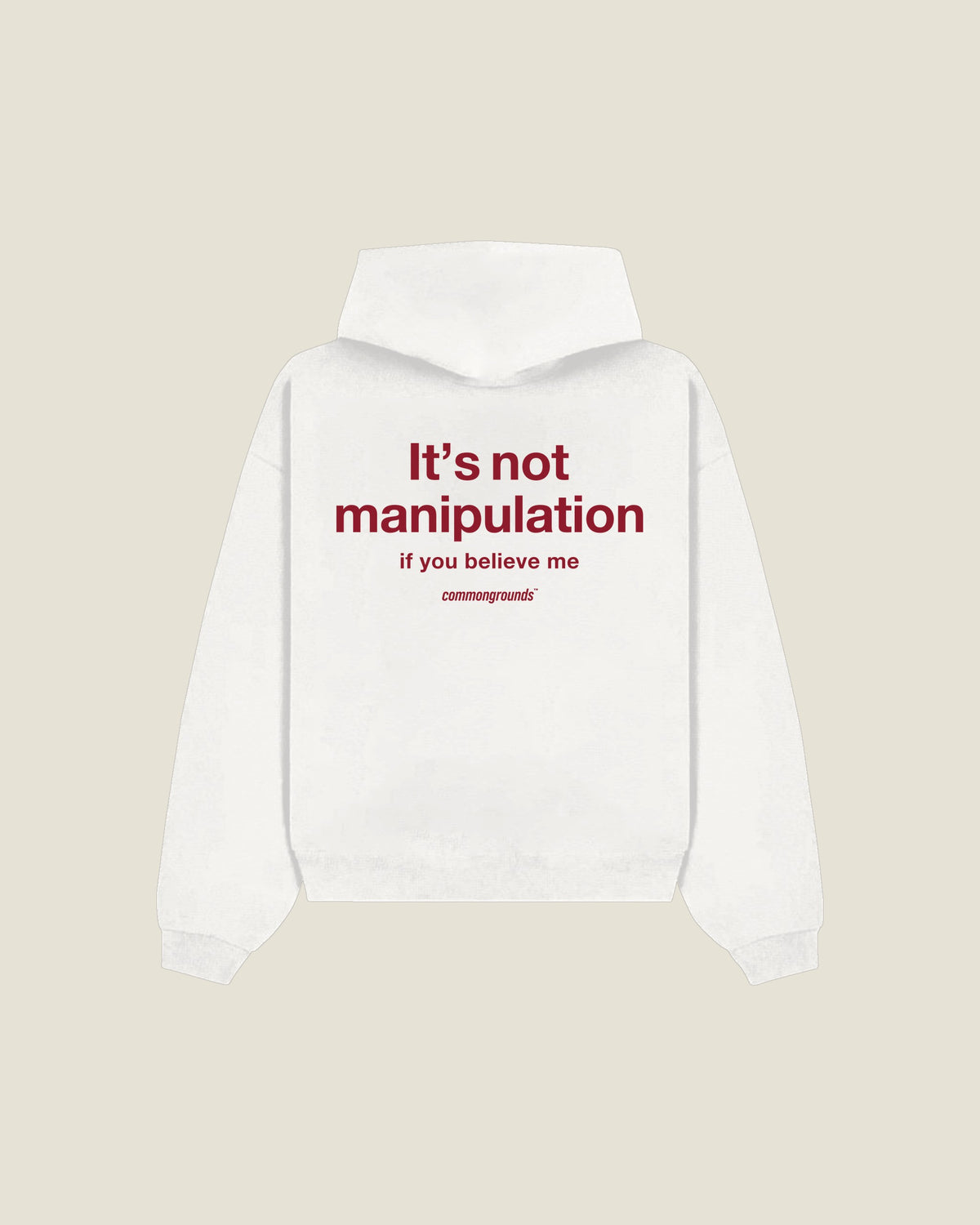 It's Not Manipulation If You Believe Me Hoodie in white, back print