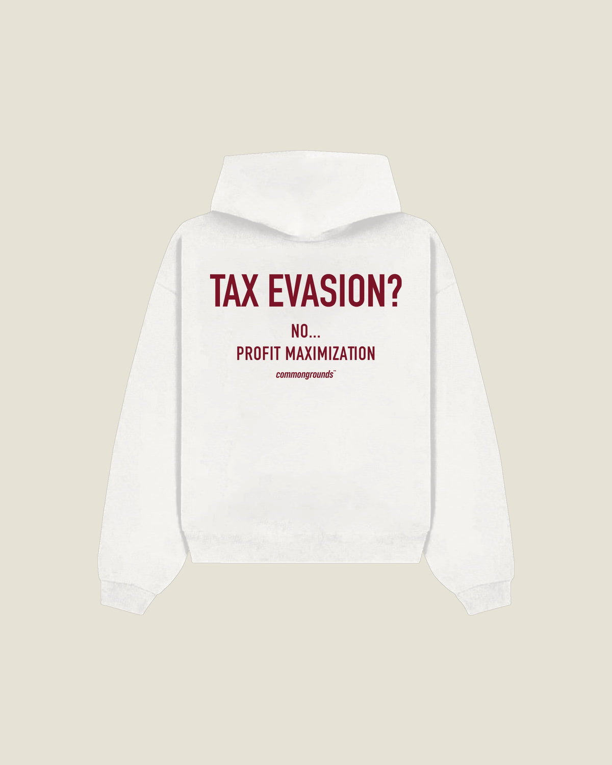 Tax Evasion? No... Profit Maximization Hoodie in white, back print