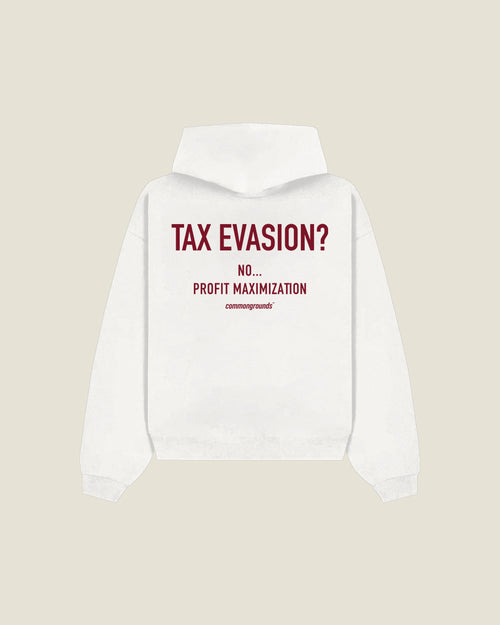 Tax Evasion? No... Profit Maximization Hoodie in white, back print