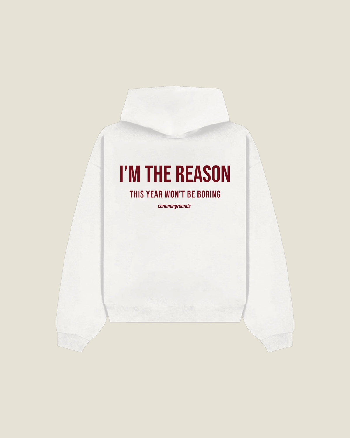 I'm The Reason This Year Won't Be Boring Hoodie in white, back print