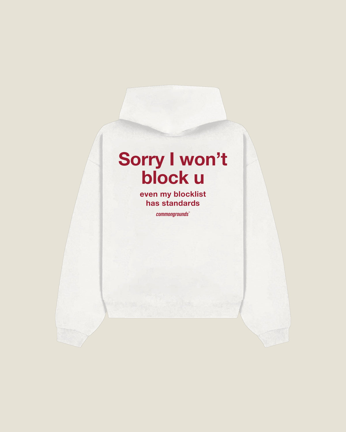 Sorry I Won't Block U Even My Blocklist Has Standards Hoodie in white, back print