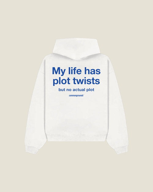 My Life Has Plot Twists But No Actual Plot Hoodie in white, back print