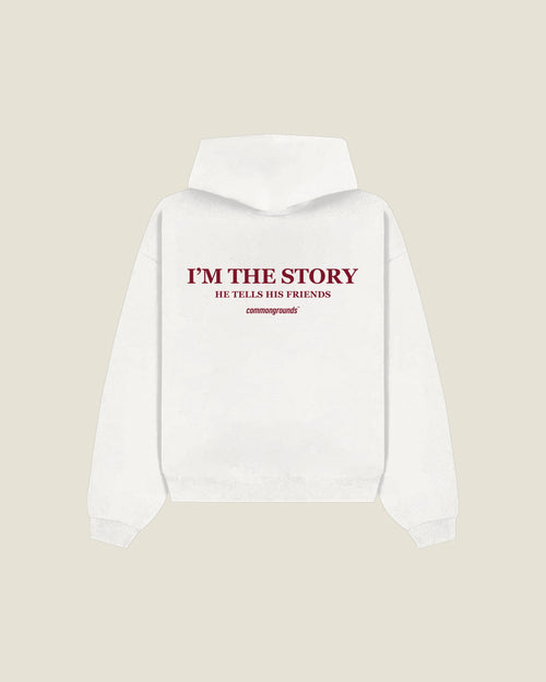 I'm The Story He Tells His Friends Hoodie in white, back print