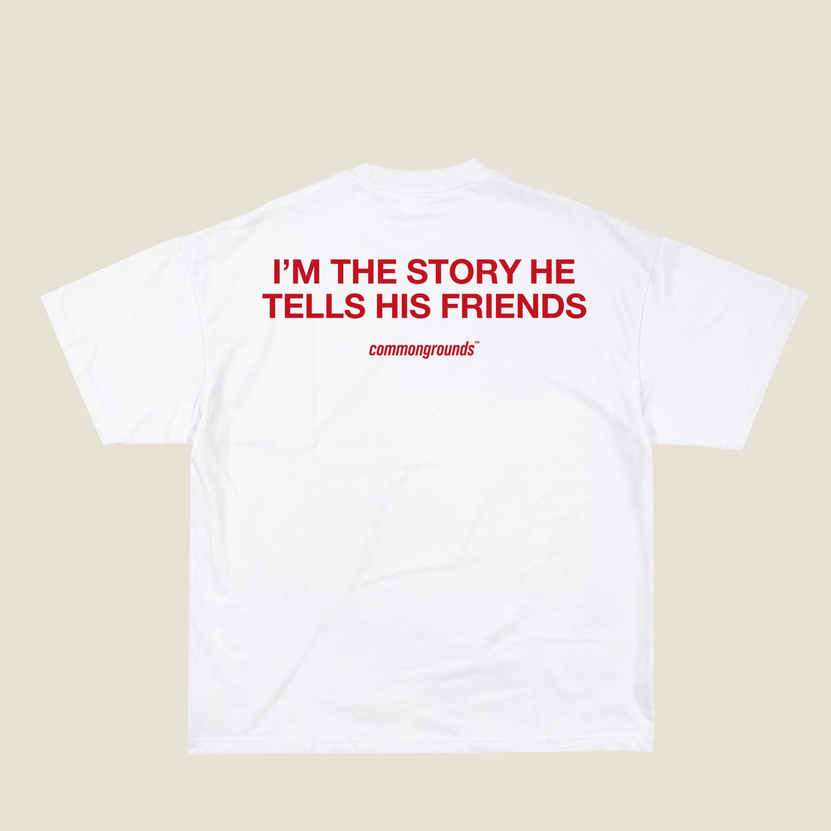 I'M THE STORY HE TELLS HIS FRIENDS Tee in white, back print