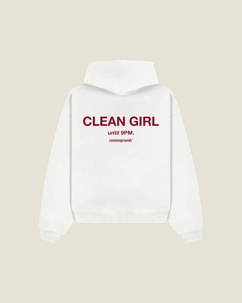Clean Girl Until 9pm Hoodie in white, back print