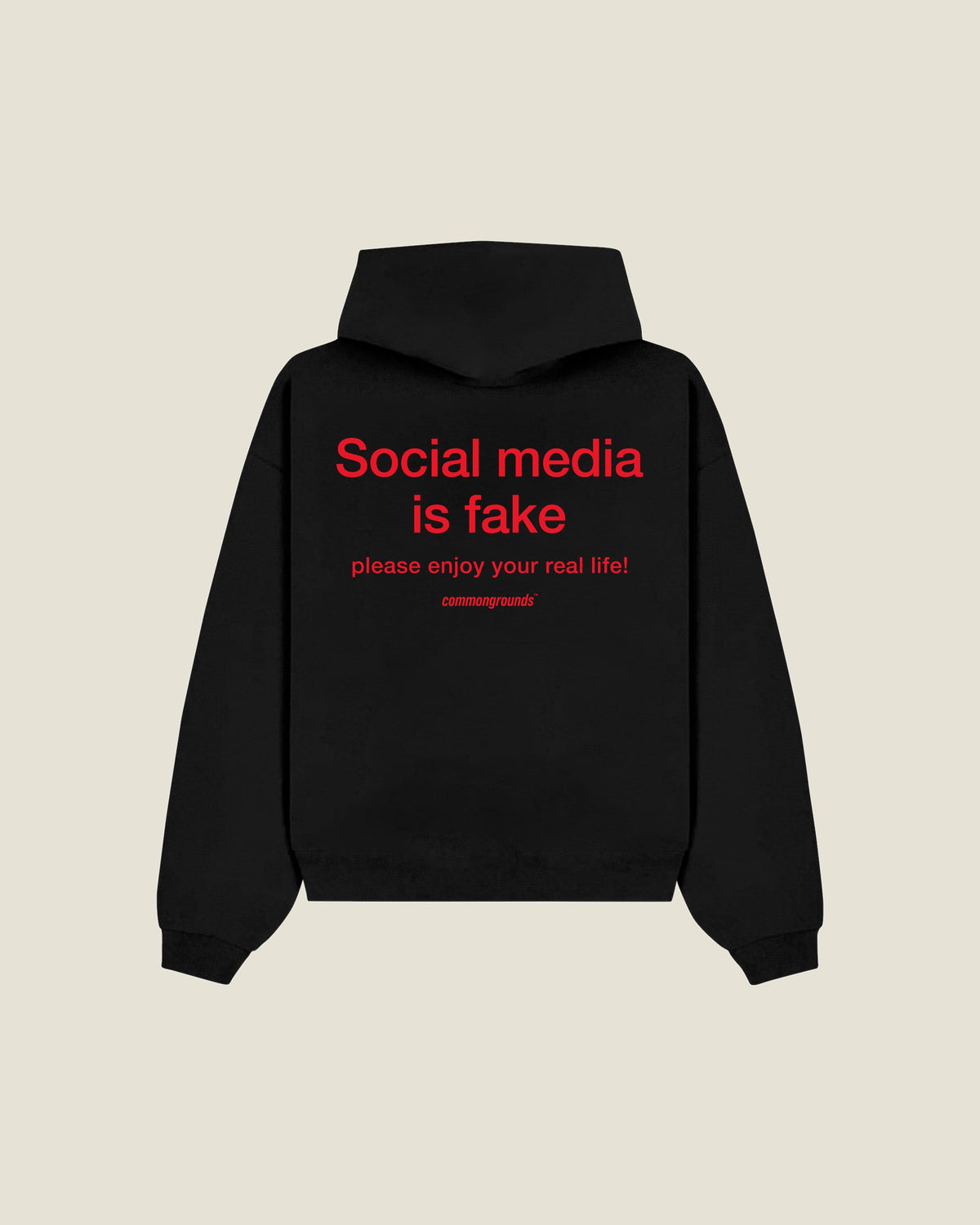 Social Media Is Fake Please Enjoy Your Real Life Hoodie in black, back print