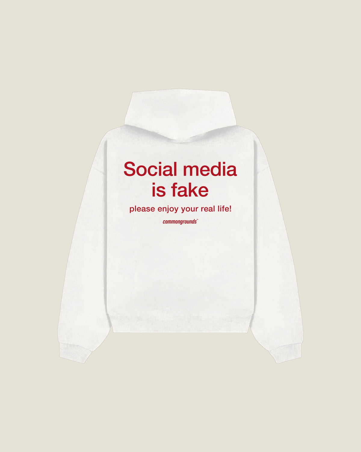 Social Media Is Fake Please Enjoy Your Real Life Hoodie in white, back print