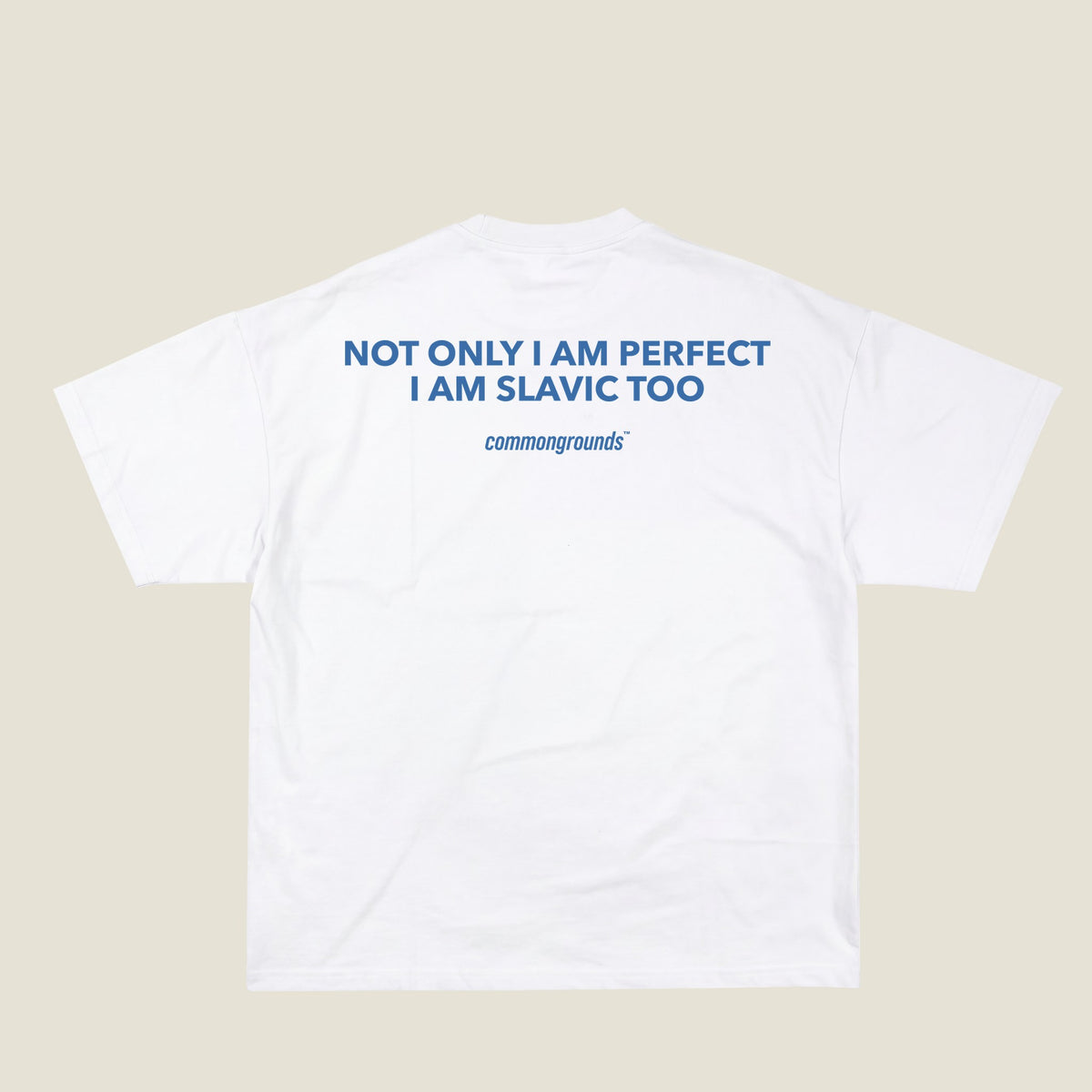 NOT ONLY I AM PERFECT I AM SLAVIC TOO Tee in white, back print
