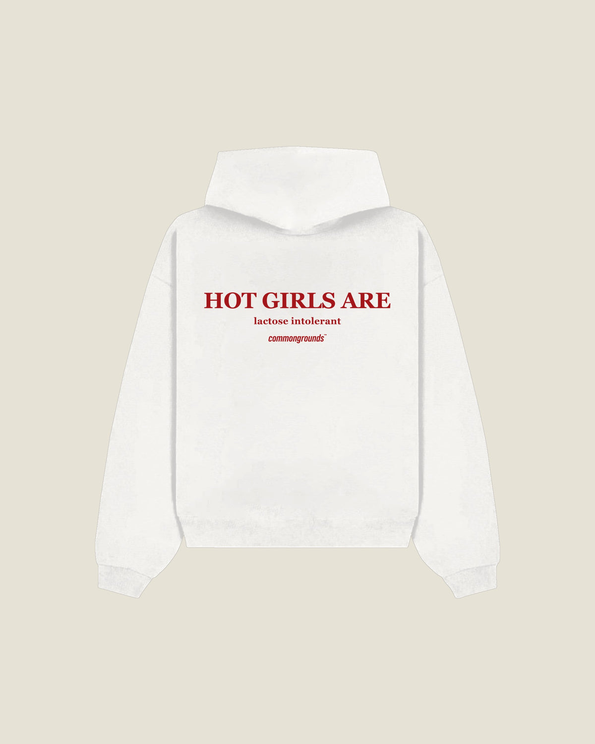 Hot Girls Are Lactose Intolerant Hoodie in white, back print
