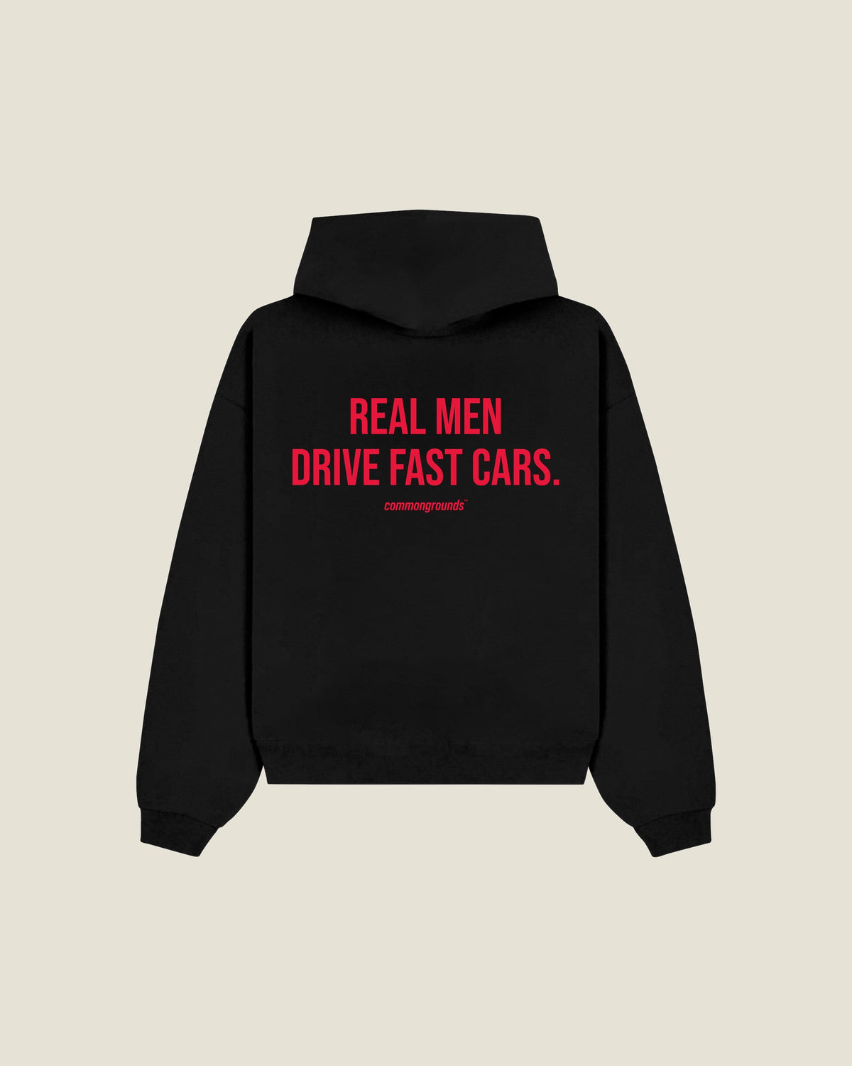 Real Men Drive Fast Cars Hoodie in black, back print