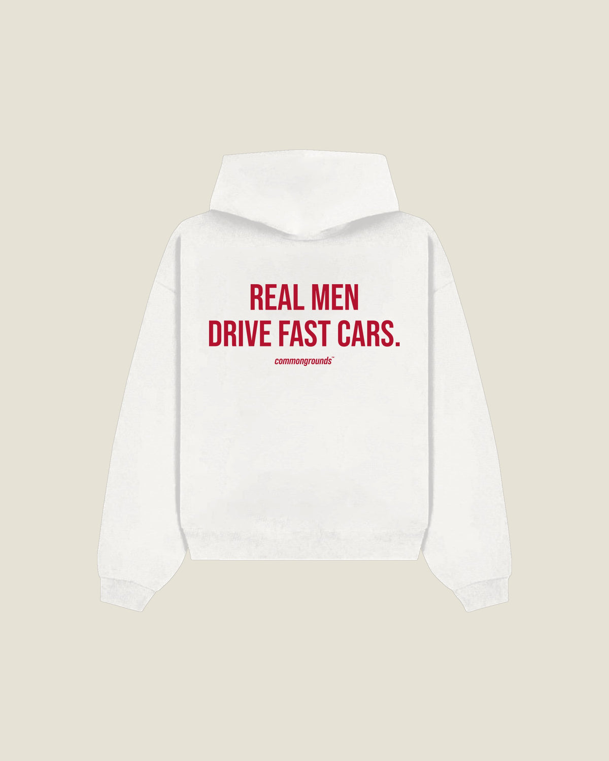 Real Men Drive Fast Cars Hoodie in white, back print