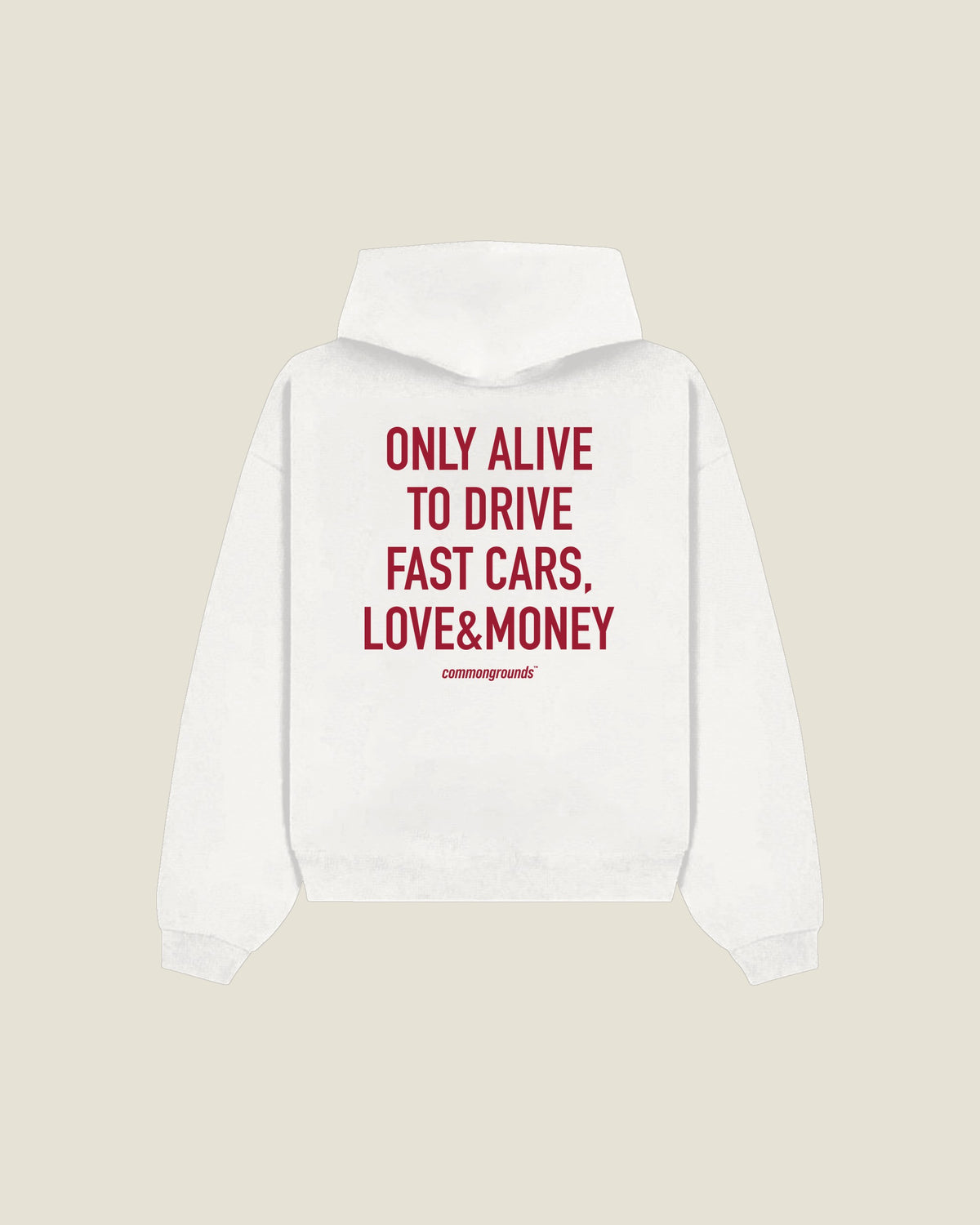 Only Alive To Drive Fast Cars, Love&money Hoodie in white, back print