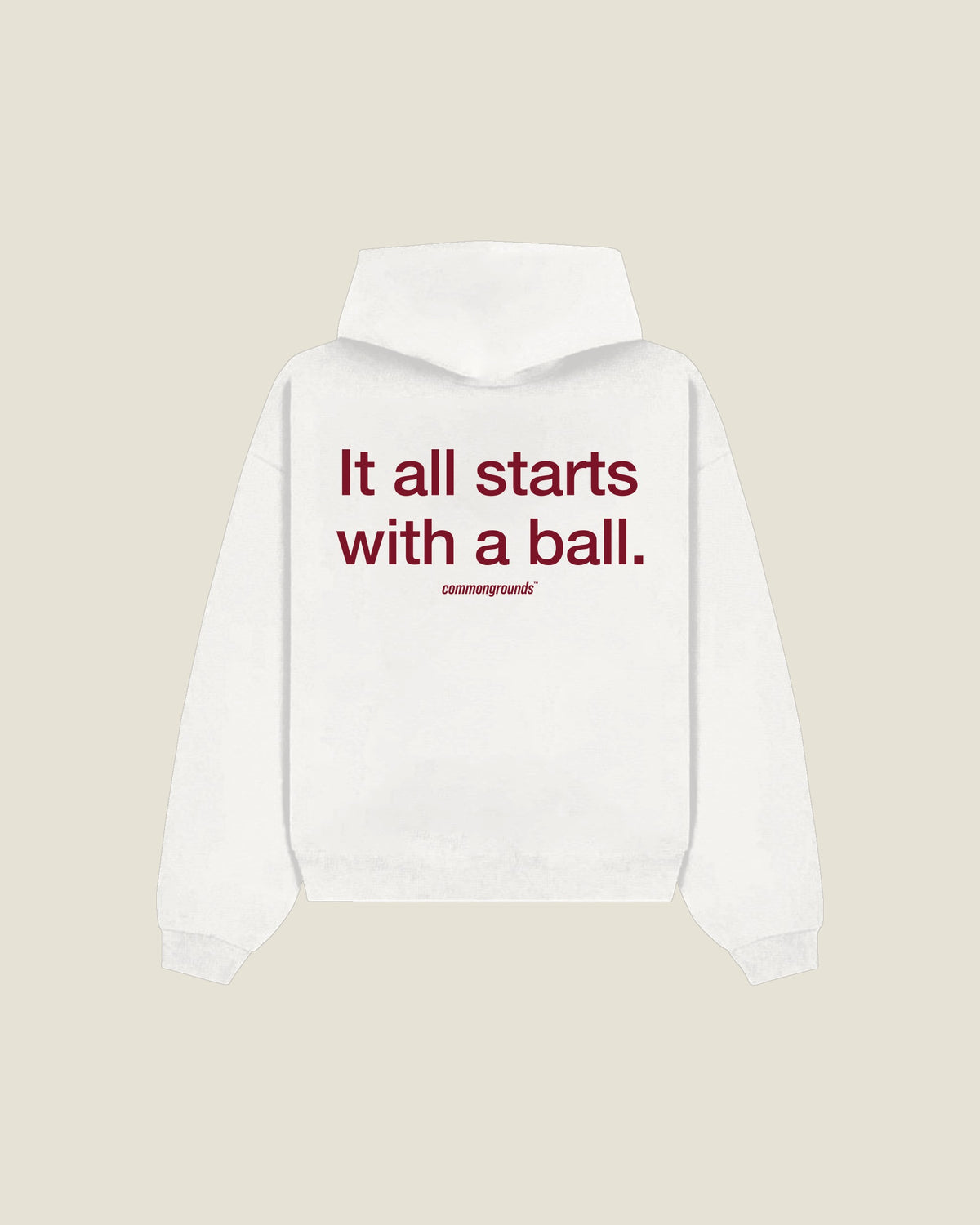 It All Starts With A Ball Hoodie in white, back print